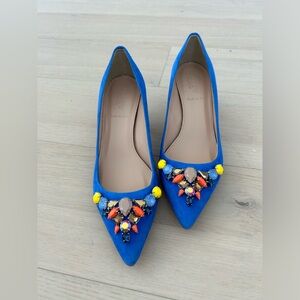 J. Crew Royal Blue Jeweled Suede Leather Kitten Heels